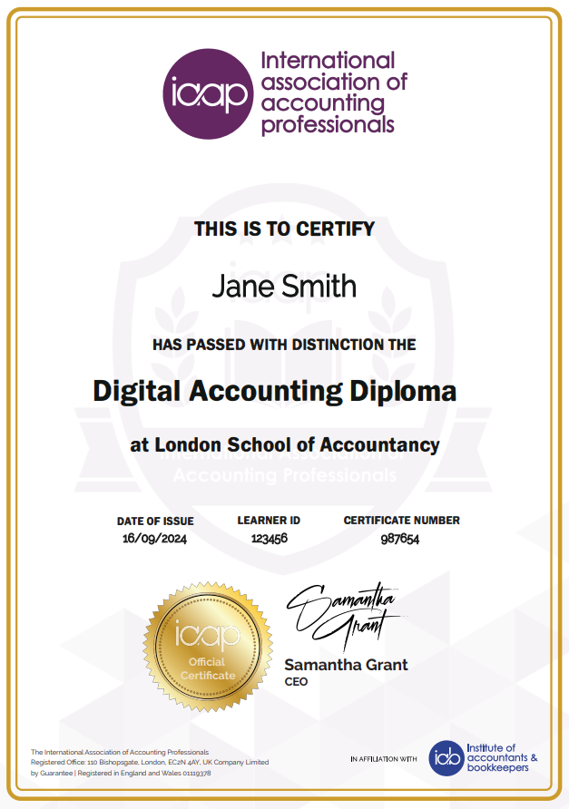 IAAP Digital Accounting Diploma Certificate